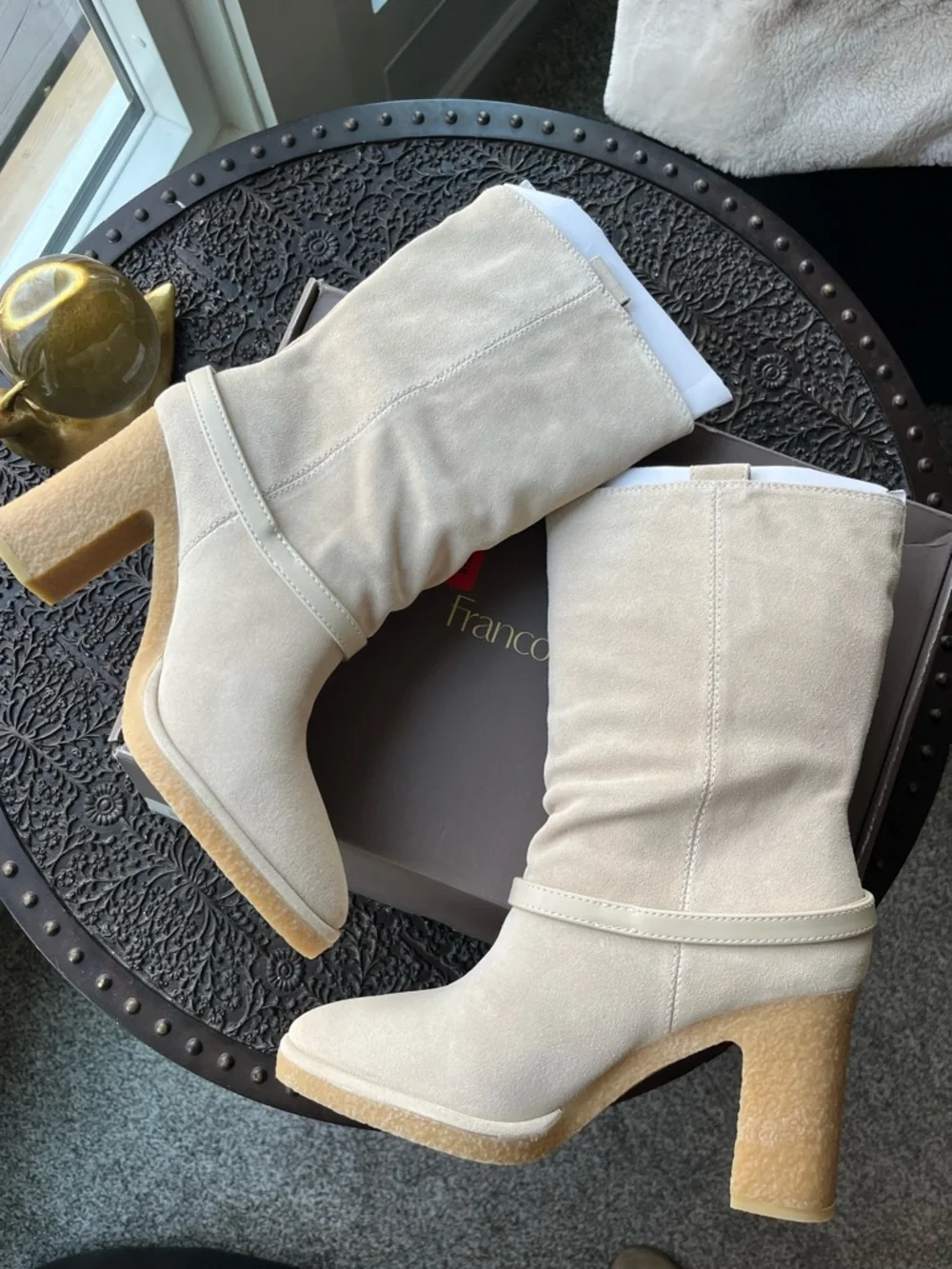 FRANCO SARTO PAXTON MID CALF SUEDE BOOTS IN ECRU 7.5 8 9 - Picture 5 of 7